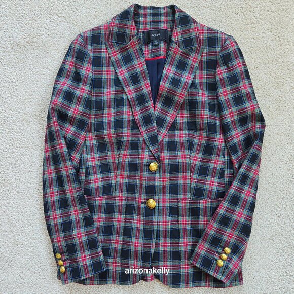 J. Crew Jackets & Blazers - NWOT J. Crew Shrunken Blazer in Black Stewart Tartan Plaid Wool Blend 0